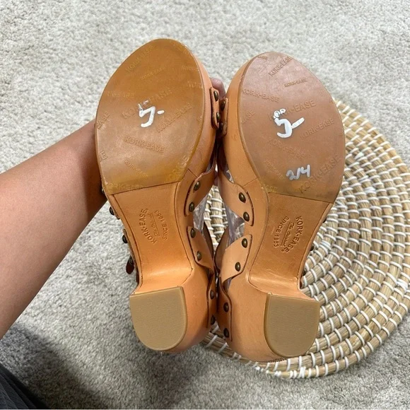 Kork-Ease Women’s Deborah Leather Studded Sandals Heeled Chunky in Tan 10 - Picture 10 of 16
